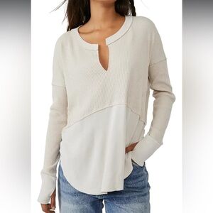 Free People We the Free Cream Monterey V Neck Waffle NWOT Small Tunic Thermal